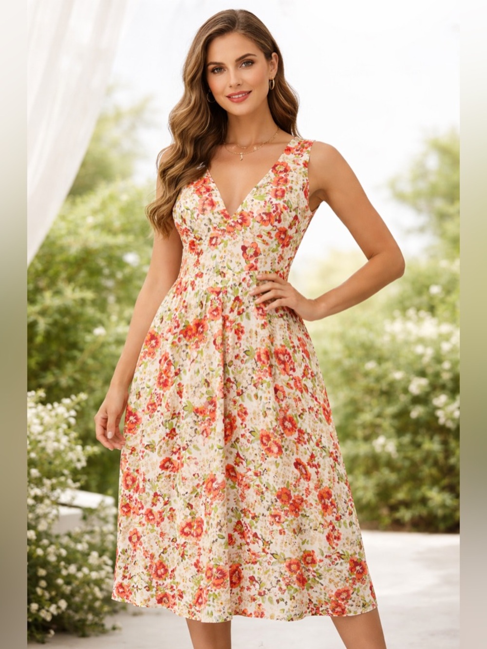 ✨JJs House Midi Dress Orange Floral Print Size XL